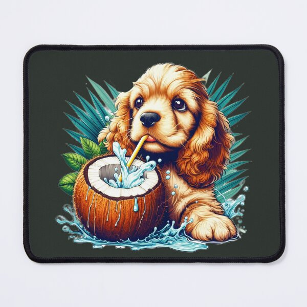 Item preview, Cocker dog drinking coconut juice. designed and sold by moni0490.