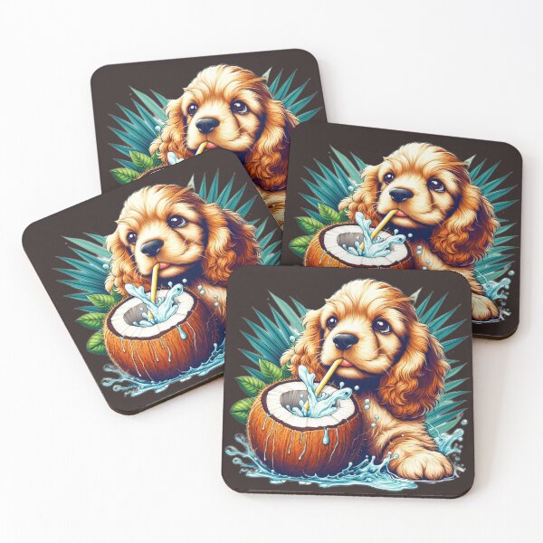 Item preview, Cocker dog drinking coconut juice. designed and sold by moni0490.