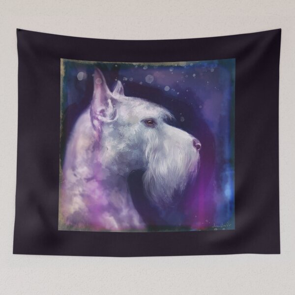 Item preview, An Expressive Painting of a White Schnauzer on Purple Blue Shades designed and sold by ibadishi.