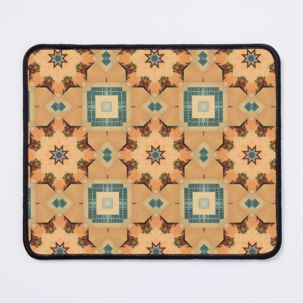 Item preview, Turquoise Beige Brown Geometric Tile Pattern Fabric for Bedspreads Curtains Pillows designed and sold by naivnoia.