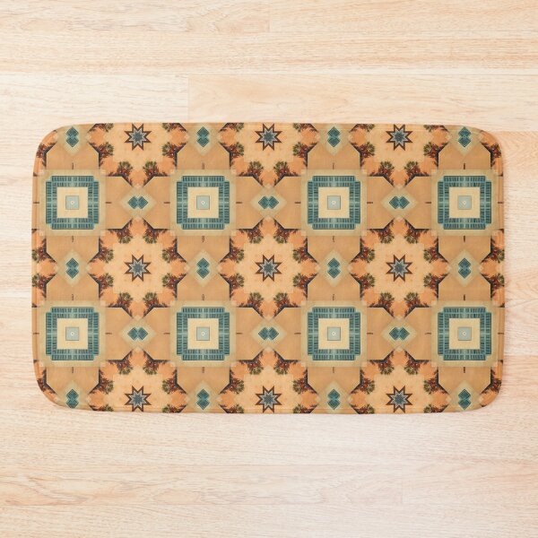 Item preview, Turquoise Beige Brown Geometric Tile Pattern Fabric for Bedspreads Curtains Pillows designed and sold by naivnoia.
