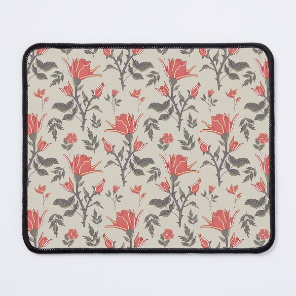 Item preview, traditional English roses with leaves and thorns on light gray designed and sold by colorofmagic.