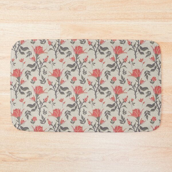 Item preview, traditional English roses with leaves and thorns on light gray designed and sold by colorofmagic.