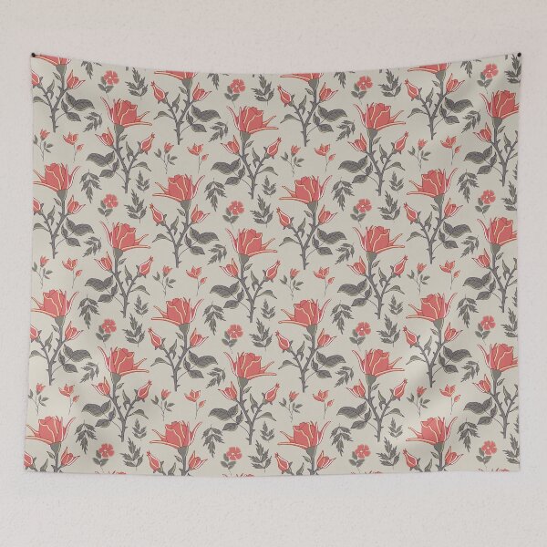 Item preview, traditional English roses with leaves and thorns on light gray designed and sold by colorofmagic.