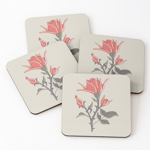 Item preview, traditional English roses with leaves and thorns on light gray designed and sold by colorofmagic.