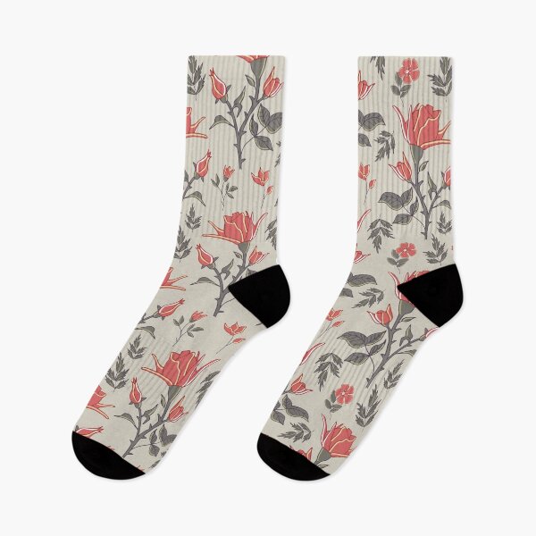 Item preview, traditional English roses with leaves and thorns on light gray designed and sold by colorofmagic.