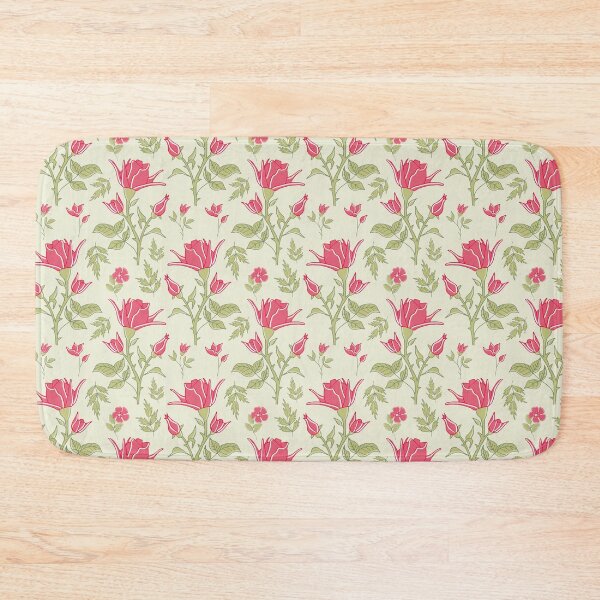 Item preview, red English roses with leaves and thorns on light green designed and sold by colorofmagic.