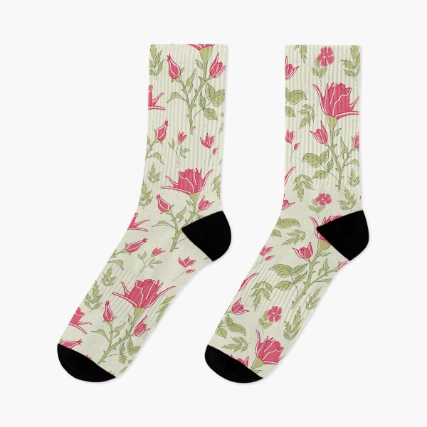 Item preview, red English roses with leaves and thorns on light green designed and sold by colorofmagic.