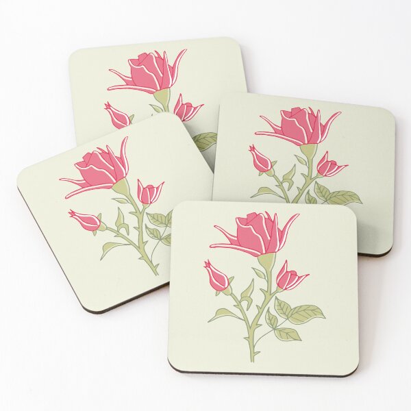 Item preview, red English roses with leaves and thorns on light green designed and sold by colorofmagic.