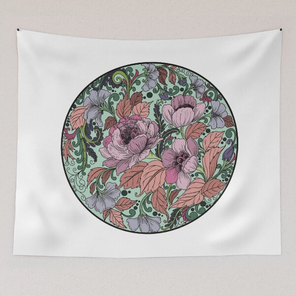 Item preview, Peony floral circle illustration designed and sold by Strix-Designs.