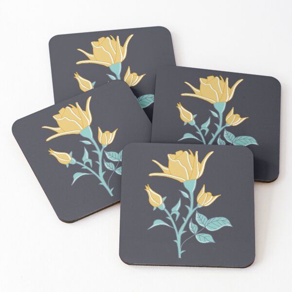 Item preview, yellow English roses with leaves and thorns on a dark background designed and sold by colorofmagic.