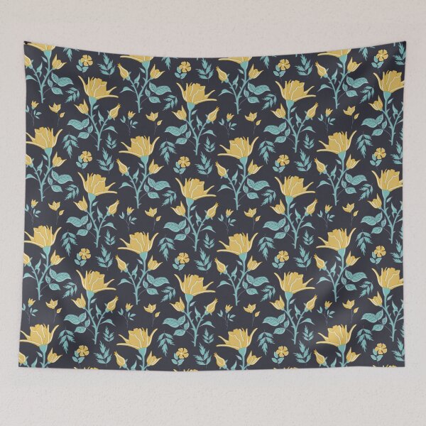 Item preview, yellow English roses with leaves and thorns on a dark background designed and sold by colorofmagic.