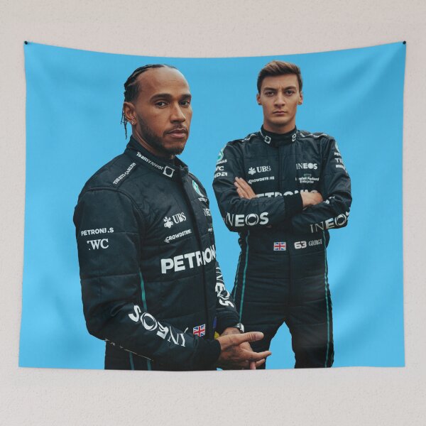 Item preview, George and Lewis Hamilton F1 Drivers in Black Race Suit designed and sold by FormulaGTee1.