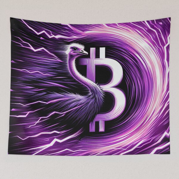 Item preview, $NOSS  "Epic Lightning: Majestic Purple Ostrich and BTC" designed and sold by zzz888.