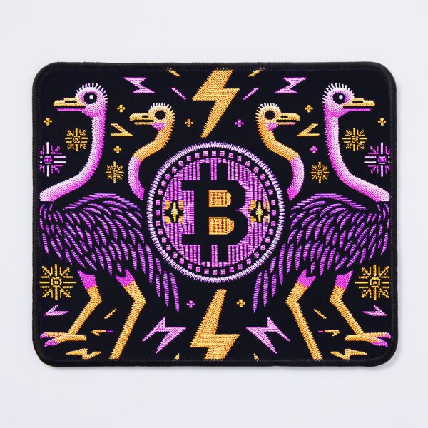 Item preview, $NOSS "Thunderous Ostrich: BTC Enveloped in Purple Lightning" designed and sold by zzz888.