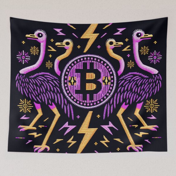 Item preview, $NOSS "Thunderous Ostrich: BTC Enveloped in Purple Lightning" designed and sold by zzz888.