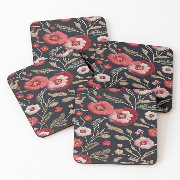 Item preview, Flowers embroidery. Close-up of fabric. Bright flowers on a black background designed and sold by Erik Visnievskij.