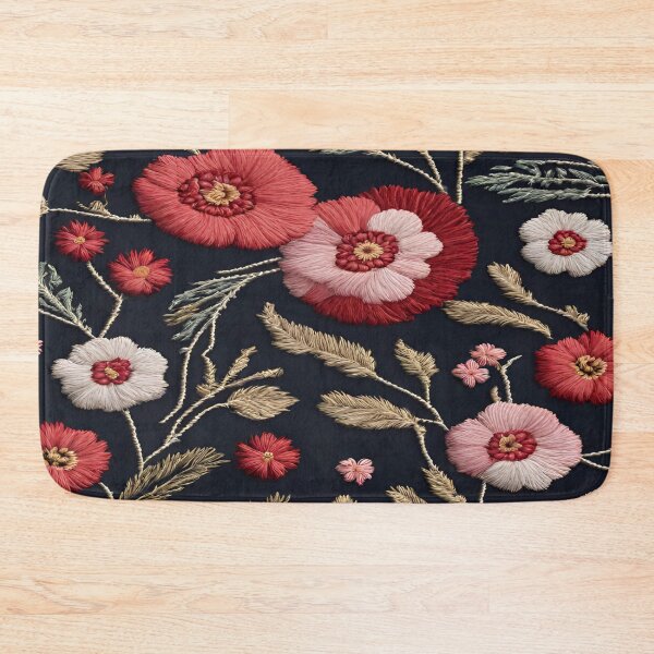Item preview, Flowers embroidery. Close-up of fabric. Bright flowers on a black background designed and sold by Erik Visnievskij.