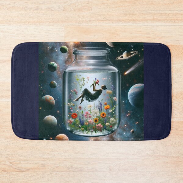 Item preview, Woman floating in a vase filled with water and flowers, in outer space among planets and stars designed and sold by AndreaMart.