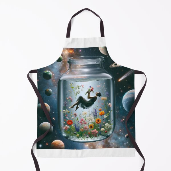 Item preview, Woman floating in a vase filled with water and flowers, in outer space among planets and stars designed and sold by AndreaMart.