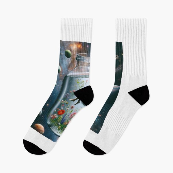 Item preview, Woman floating in a vase filled with water and flowers, in outer space among planets and stars designed and sold by AndreaMart.