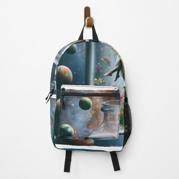 Item preview, Woman floating in a vase filled with water and flowers, in outer space among planets and stars designed and sold by AndreaMart.
