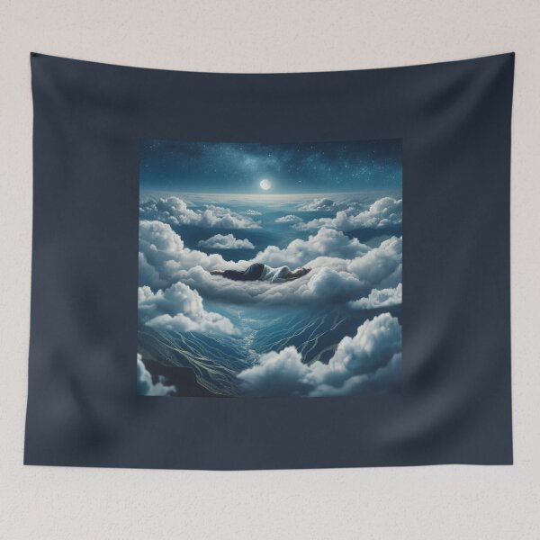 Item preview, Woman sleeping on a soft bed of clouds above the earthly landscape, with the night sky as her blanket designed and sold by AndreaMart.