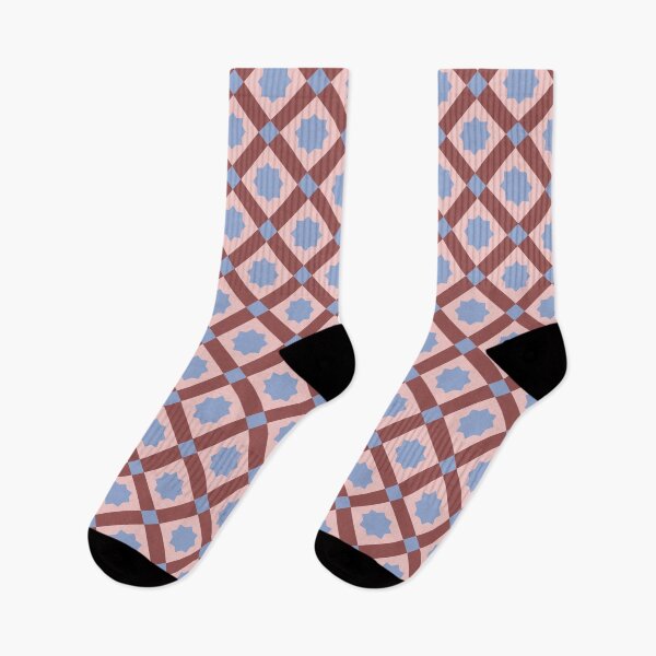 Artikelvorschau, Rosa-blaues Terrakotta-Quadrat-Acht-Punkt-Stern-Kreuz-Blumen-geometrisches symmetrisches Muster entworfen und verkauft von PenguinForests.