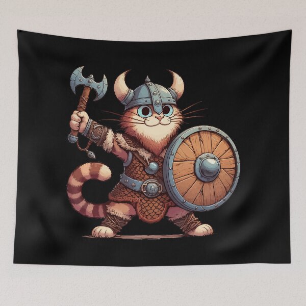 Item preview, Funny Viking Warrior Cat Norse Mythology Anime Portrait designed and sold by TomFrontierArt.