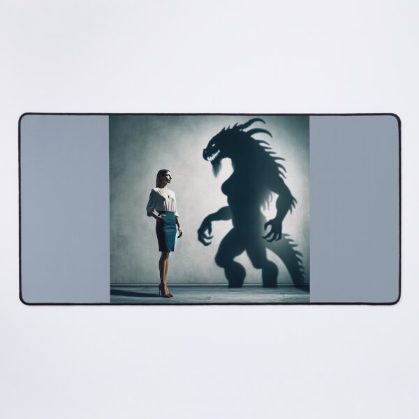 Item preview, Woman standing in front of a wall, whose shadow transforms into a fantastic beast or another figure designed and sold by AndreaMart.