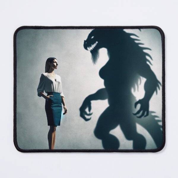 Item preview, Woman standing in front of a wall, whose shadow transforms into a fantastic beast or another figure designed and sold by AndreaMart.