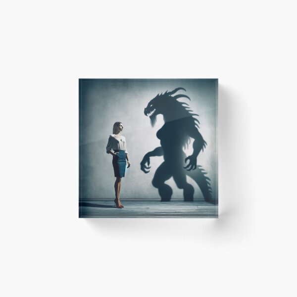Item preview, Woman standing in front of a wall, whose shadow transforms into a fantastic beast or another figure designed and sold by AndreaMart.