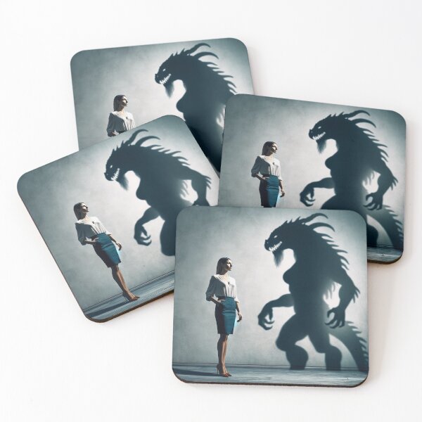 Item preview, Woman standing in front of a wall, whose shadow transforms into a fantastic beast or another figure designed and sold by AndreaMart.