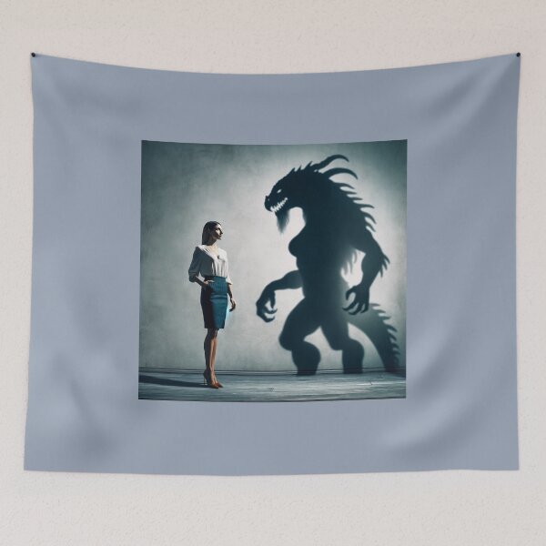 Item preview, Woman standing in front of a wall, whose shadow transforms into a fantastic beast or another figure designed and sold by AndreaMart.
