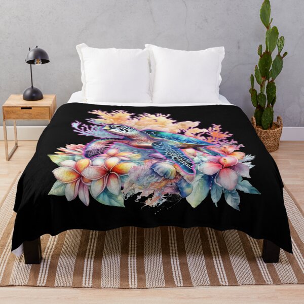 Item preview, Floating Turtle Seaweed Flowers Watercolor Pink Blue. designed and sold by ProDesignByMK.