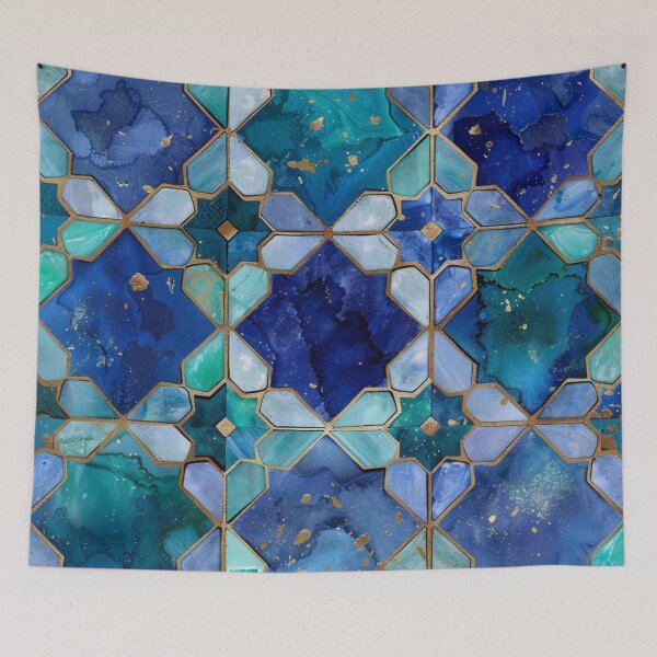 Item preview, Menthol Green, Aqua & Gold Decorative Morrocan Tile Pattern  designed and sold by GrinGalore.