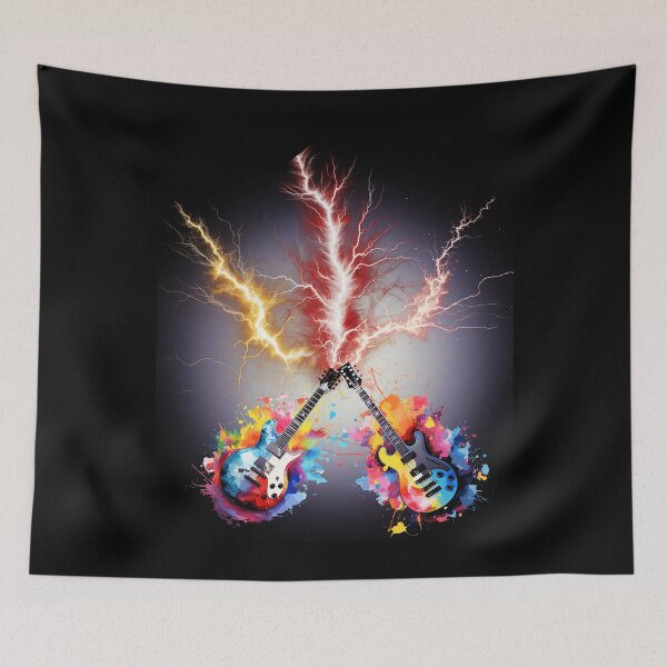 Item preview, Watercolor Guitar with Lightning. Two Guitars Music for Fans. designed and sold by ProDesignByMK.