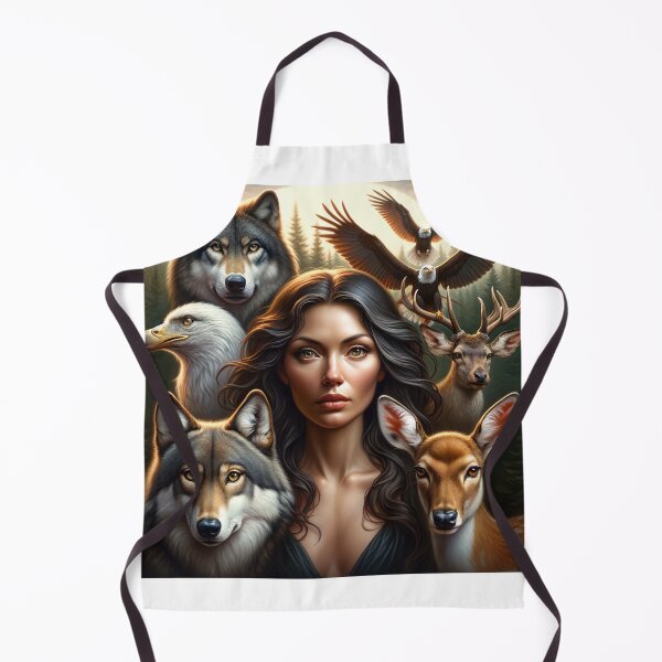 Item preview, Woman surrounded by her animal counterparts, such as wolves, eagles, and deer, who share her features and expressions designed and sold by AndreaMart.