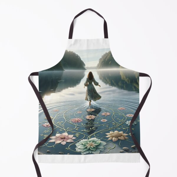 Item preview, Woman walking on the surface of a lake, with her steps leaving floral patterns on the water designed and sold by AndreaMart.