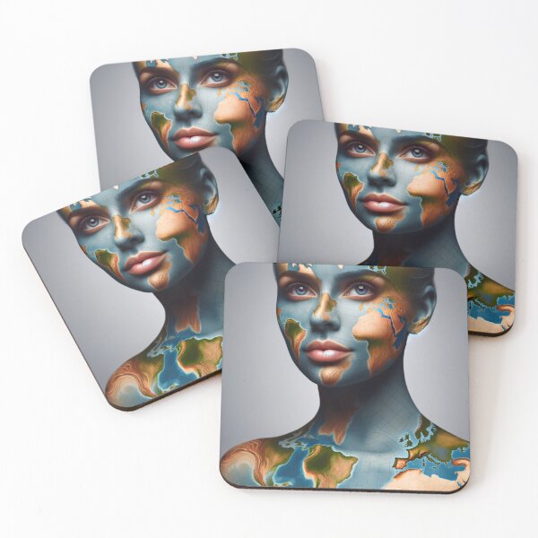 Item preview, Woman whose skin is a map of the world, with continents and oceans forming her face and body designed and sold by AndreaMart.