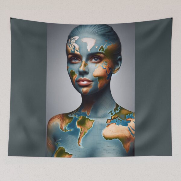 Item preview, Woman whose skin is a map of the world, with continents and oceans forming her face and body designed and sold by AndreaMart.