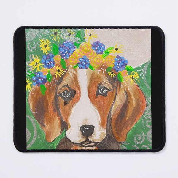 Item preview, Cute Beagle Puppy With Flower Crown Under The Full Moon designed and sold by Ann Marie Olsen.