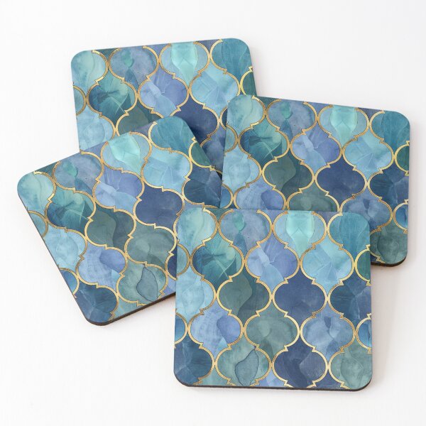 Item preview, Turquoise Green, Aqua & Gold Decorative Morrocan Tile Pattern  designed and sold by GrinGalore.
