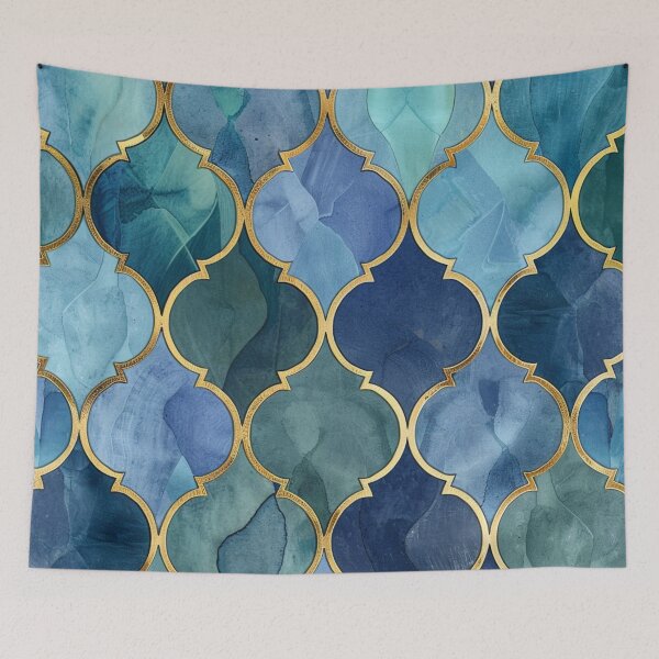 Item preview, Turquoise Green, Aqua & Gold Decorative Morrocan Tile Pattern  designed and sold by GrinGalore.