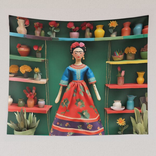 Item preview, Frida Kahlo doll blue and red designed and sold by Joanne Walsh.