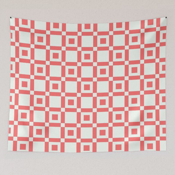 Item preview, Coral Red White Square Rectangle Grid Minimalistic Geometric Urban Clean Pattern designed and sold by PenguinForests.