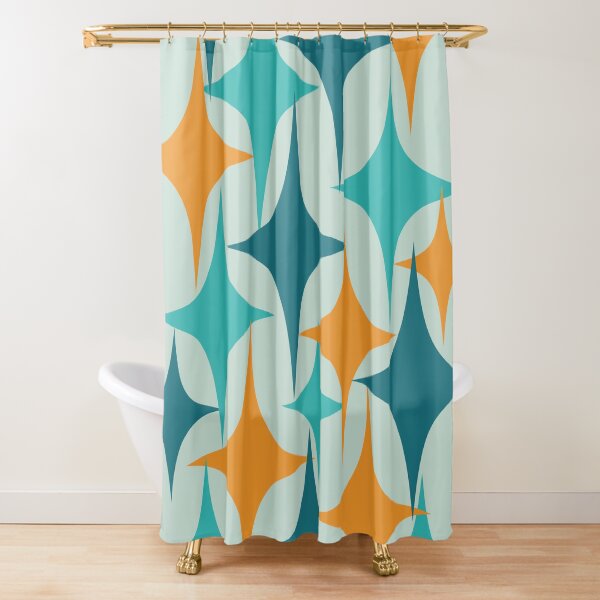 Aperçu de l'œuvre Mid Century Modern Atomic Starburst Aqua, Sarcelle, Orange créée et vendue par trdstudio.