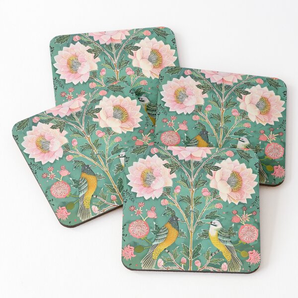 Item preview, Two birds on a green blanket of flowers and peonies designed and sold by DigitalDoodleDK.