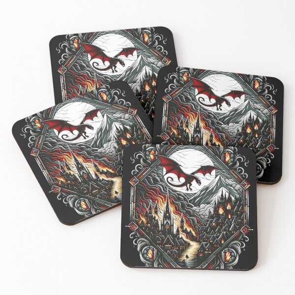 Item preview, The Dragon Attacks the Town by the Lake - Fantasy designed and sold by Fenay Designs.