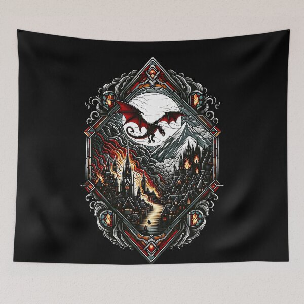 Item preview, The Dragon Attacks the Town by the Lake - Fantasy designed and sold by Fenay Designs.